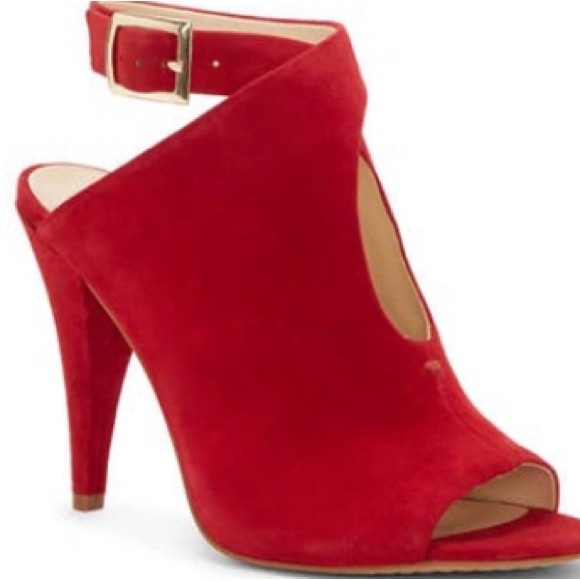 Vince Camuto Shoes - Elegant Red Suede Peep-Toe Heels